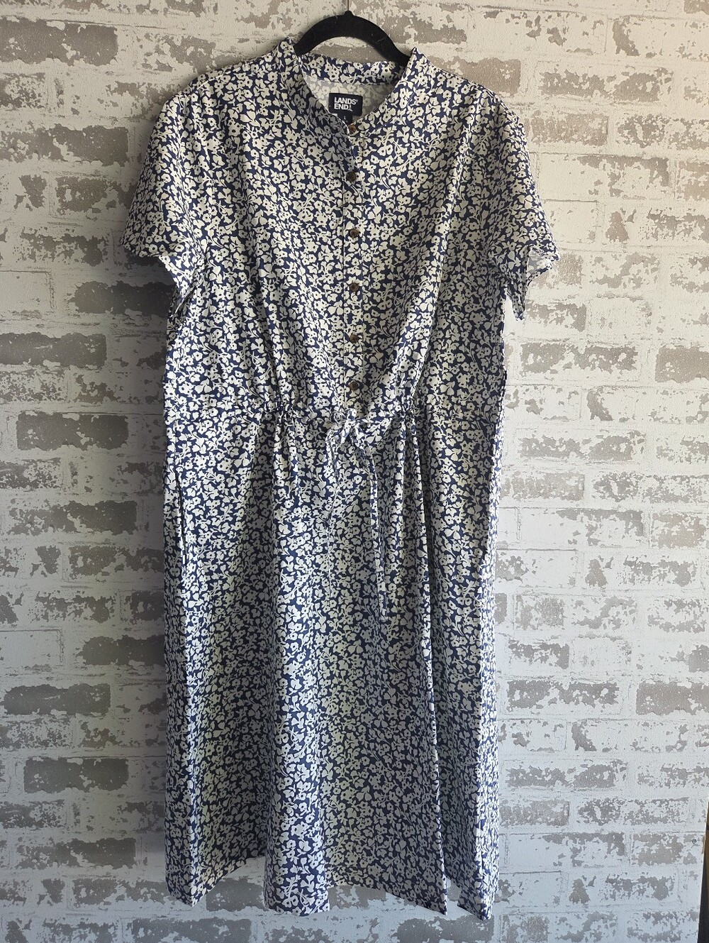 Lands' End Blue White Floral Shirt Dress Size Large NWOT